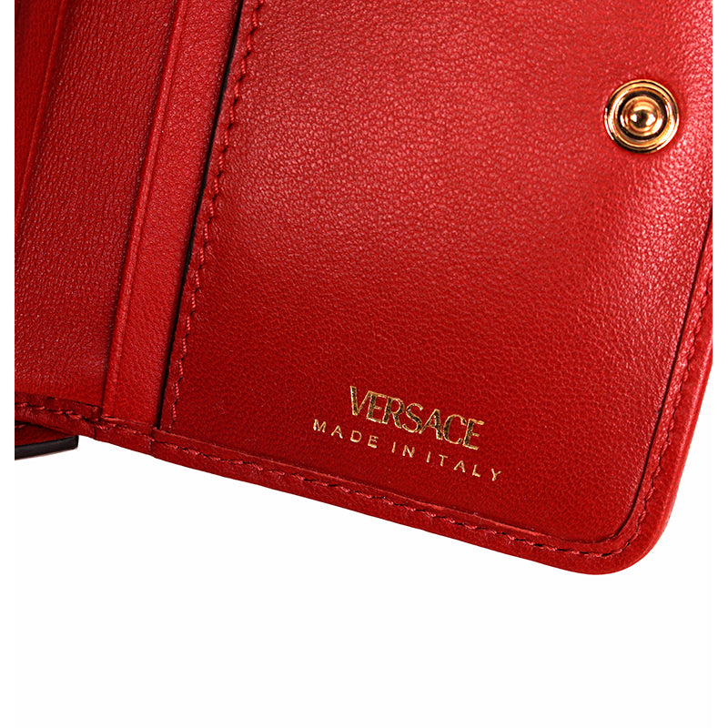 NEW $625 VERSACE Red Leather Quilted GOLD MEDUSA Zip Pouch BI-FOLD Snap WALLET