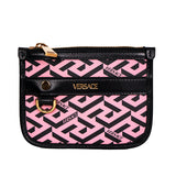 NEW $250 VERSACE Pink Coated Canvas LA GRECA Coin Purse MODULAR POUCH Travel BAG