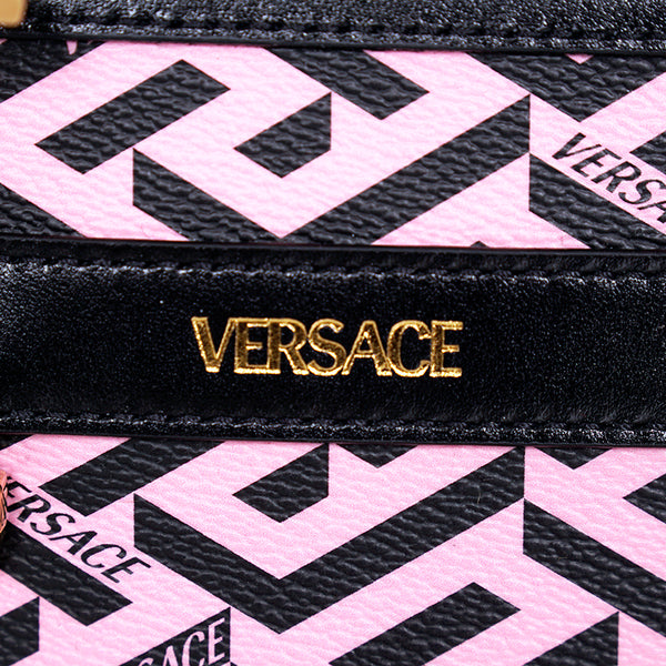 NEW $250 VERSACE Pink Coated Canvas LA GRECA Coin Purse MODULAR POUCH Travel BAG