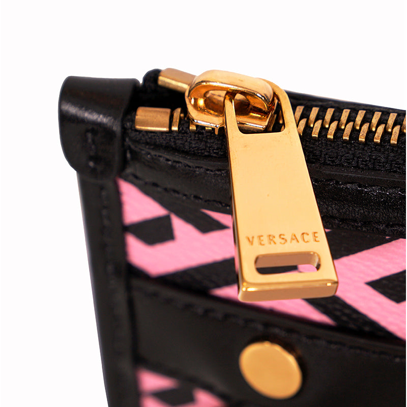 NEW $250 VERSACE Pink Coated Canvas LA GRECA Coin Purse MODULAR POUCH Travel BAG