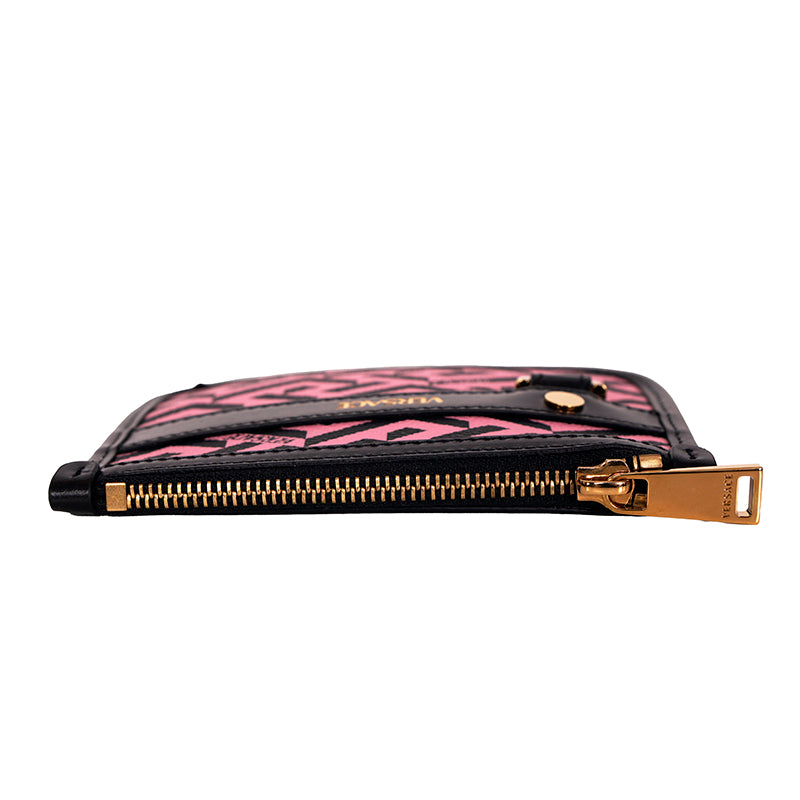 NEW $250 VERSACE Pink Coated Canvas LA GRECA Coin Purse MODULAR POUCH Travel BAG