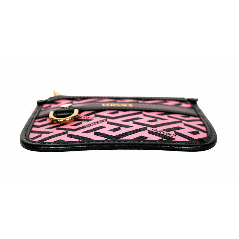 NEW $250 VERSACE Pink Coated Canvas LA GRECA Coin Purse MODULAR POUCH Travel BAG