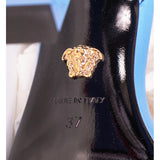 36.5, 37 & 39 NEW $1,450 VERSACE Blue Leather MEDUSA CHARM High Heel Chunky CHAIN SANDALS