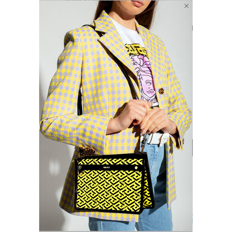 NEW $1,190 VERSACE Yellow & Black LA GRECA Signature MEDIUM Pouch CROSSBODY BAG