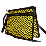 NEW $1,190 VERSACE Yellow & Black LA GRECA Signature MEDIUM Pouch CROSSBODY BAG