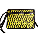 NEW $1,190 VERSACE Yellow & Black LA GRECA Signature MEDIUM Pouch CROSSBODY BAG