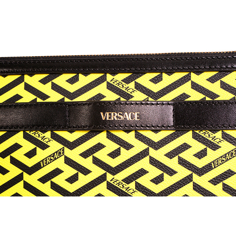 NEW $1,190 VERSACE Yellow & Black LA GRECA Signature MEDIUM Pouch CROSSBODY BAG