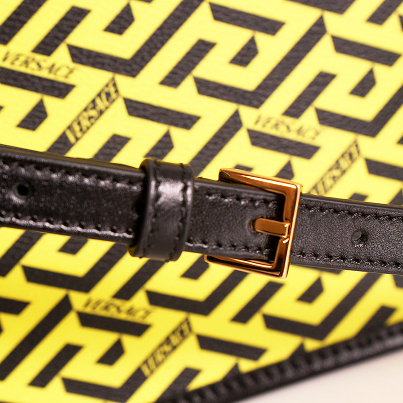 NEW $1,190 VERSACE Yellow & Black LA GRECA Signature MEDIUM Pouch CROSSBODY BAG