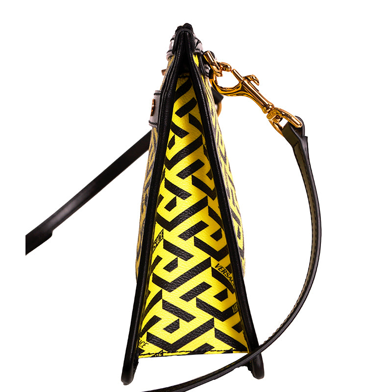 NEW $1,190 VERSACE Yellow & Black LA GRECA Signature MEDIUM Pouch CROSSBODY BAG