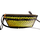 NEW $1,190 VERSACE Yellow & Black LA GRECA Signature MEDIUM Pouch CROSSBODY BAG