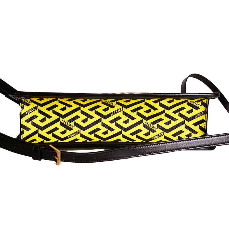 NEW $1,190 VERSACE Yellow & Black LA GRECA Signature MEDIUM Pouch CROSSBODY BAG