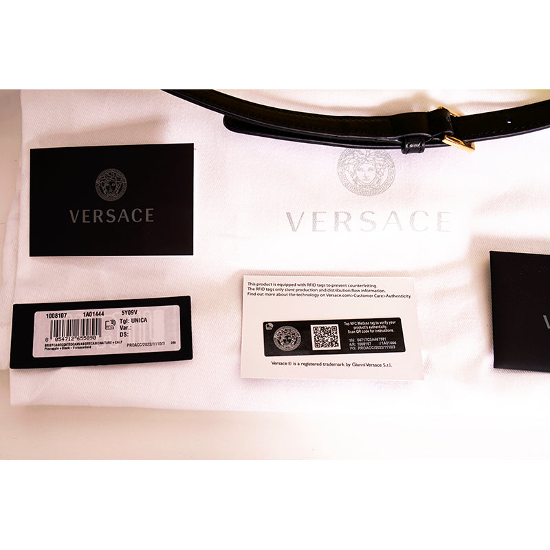 NEW $1,190 VERSACE Yellow & Black LA GRECA Signature MEDIUM Pouch CROSSBODY BAG