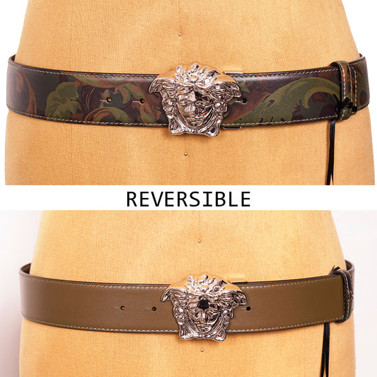 36 & 44 NEW $525 VERSACE Men Green BAROCCOFLAGE Reversible MEDUSA LOGO BELT NWT