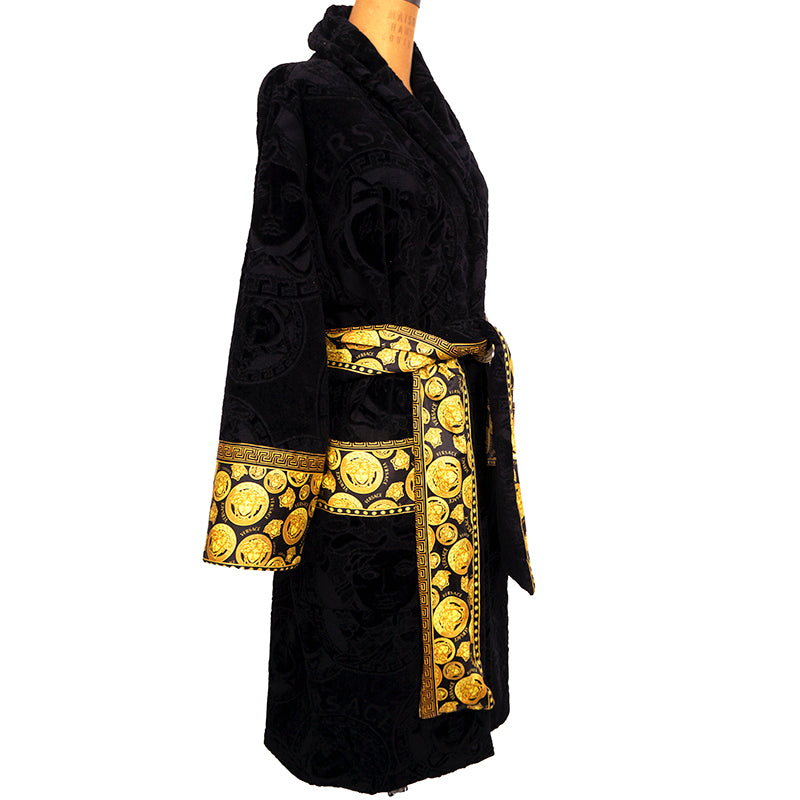 sz XL/S NEW $750 VERSACE Black Terry Cloth MEDUSA AMPLIFIED LOGO Unisex BATH ROBE