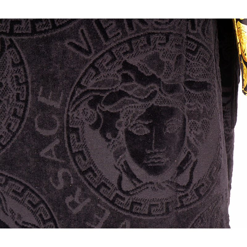 sz S NEW $750 VERSACE Black Terry Cloth MEDUSA AMPLIFIED LOGO Unisex BATH ROBE