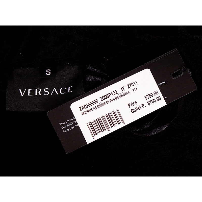 sz S NEW $750 VERSACE Black Terry Cloth MEDUSA AMPLIFIED LOGO Unisex BATH ROBE