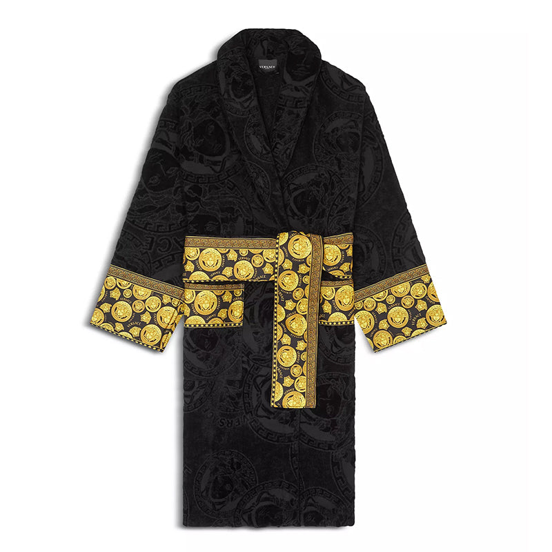 sz XL/S NEW $750 VERSACE Black Terry Cloth MEDUSA AMPLIFIED LOGO Unisex BATH ROBE