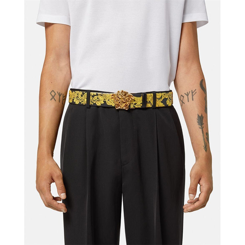 sz 85/90 US 34/36 NEW $650 VERSACE Black HERITAGE BAROQUE Reversible MEDUSA Logo BELT