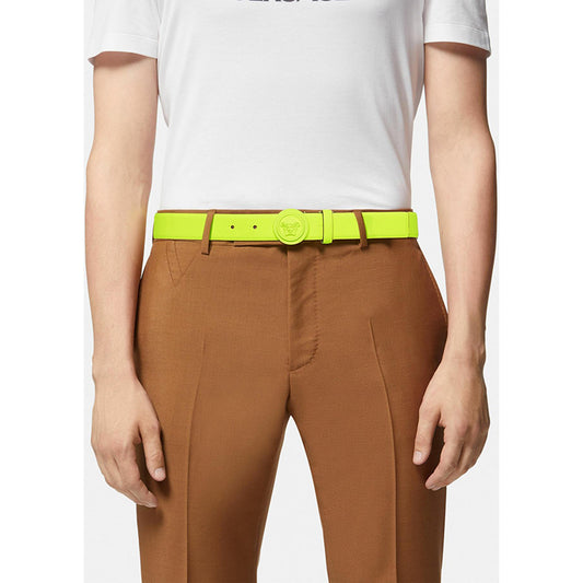 sz 95/38, 100/40 & 105/42 NEW $525 VERSACE Neon Yellow BIGGIE MEDUSA LOGO BUCKLE Leather BELT