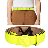 sz 90/36, 95/38, 100/40, 105/42 NEW $525 VERSACE Neon Yellow BIGGIE MEDUSA LOGO BUCKLE Leather BELT