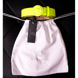 sz 90/36, 95/38, 100/40, 105/42 NEW $525 VERSACE Neon Yellow BIGGIE MEDUSA LOGO BUCKLE Leather BELT