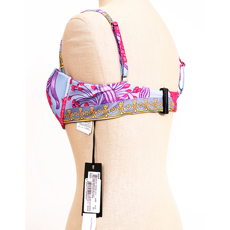 3D $575 VERSACE Blue Fuchsia Acid Bouquet FLORAL PRINT Underwire BIKINI TOP NWT