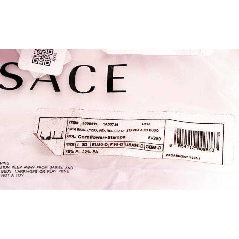 3D $575 VERSACE Blue Fuchsia Acid Bouquet FLORAL PRINT Underwire BIKINI TOP NWT
