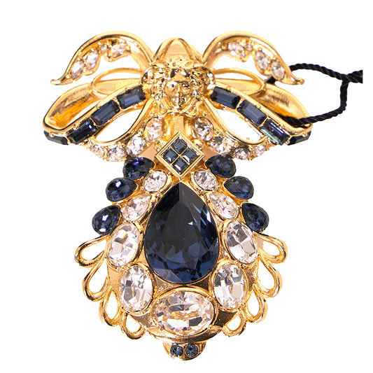 NEW $1,100 VERSACE Blue White Crystal Embellished MEDUSA LOGO BOW Large BROOCH