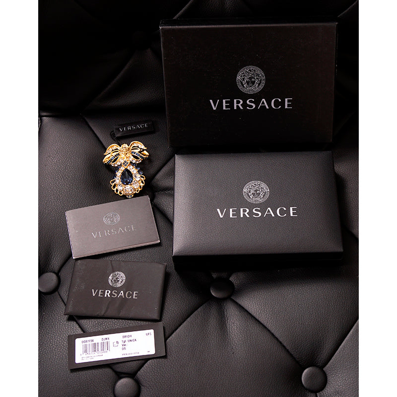 VERSACE★素敵！Blue White Crystal Embellished MEDUSA BROOCH NEW $1,100 VERSACE Blue White Crystal Embellished MEDUSA