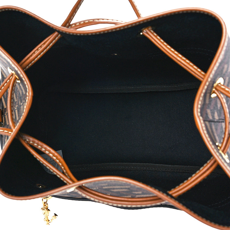 NEW $1275 VERSACE RUNWAY Caramel LA GRECA Drawstring Bucket LARGE CROSSBODY BAG