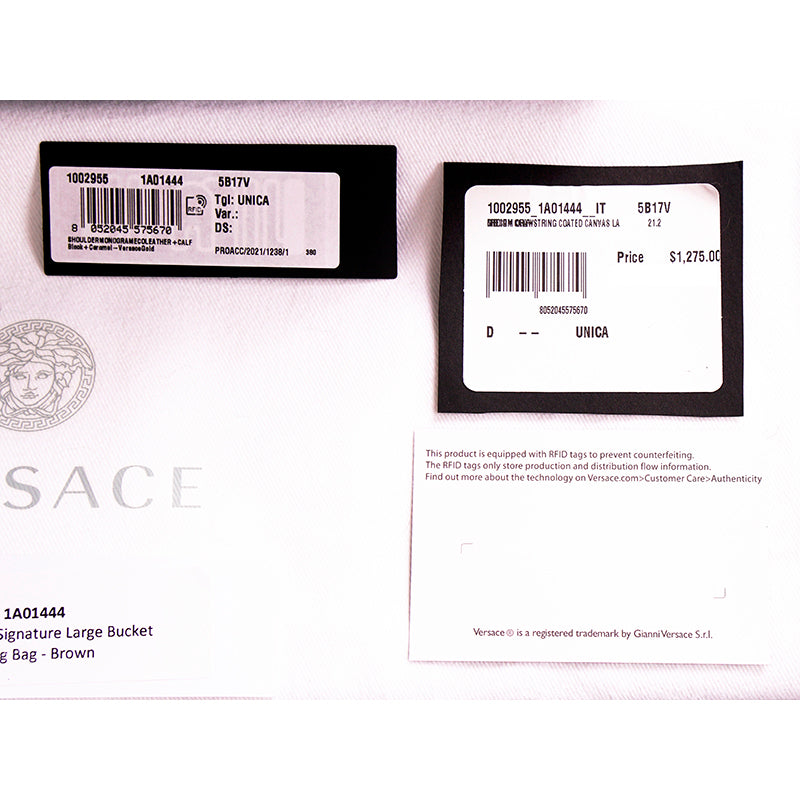 NEW $1275 VERSACE RUNWAY Caramel LA GRECA Drawstring Bucket LARGE CROSSBODY BAG