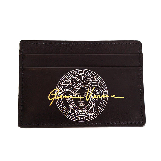 NEW $350 VERSACE Black Leather White LARGE MEDUSA LOGO Small CARD CASE Wallet