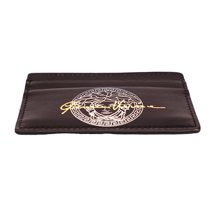 NEW $350 VERSACE Black Leather White LARGE MEDUSA LOGO Small CARD CASE Wallet