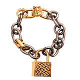 NEW $995 VERSACE Brass Gold-Tone & Gun-Metal MEDUSA GRECA PADLOCK Chain BRACELET