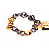 NEW $995 VERSACE Brass Gold-Tone & Gun-Metal MEDUSA GRECA PADLOCK Chain BRACELET