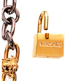 NEW $995 VERSACE Brass Gold-Tone & Gun-Metal MEDUSA GRECA PADLOCK Chain BRACELET