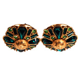 NEW $675 VERSACE Emerald Green Crystals w/ MEDUSA LOGO Brass CLIP-ON EARRINGS