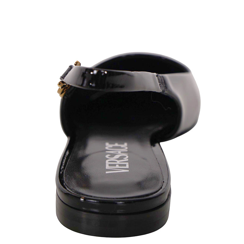 36.5,37,37.5 NEW $795 VERSACE Black Patent Leather GOLD MEDUSA LOGO Slingback FLATS NIB