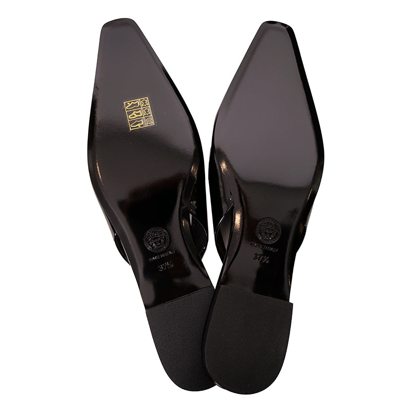 36.5,37,37.5 NEW $795 VERSACE Black Patent Leather GOLD MEDUSA LOGO Slingback FLATS NIB