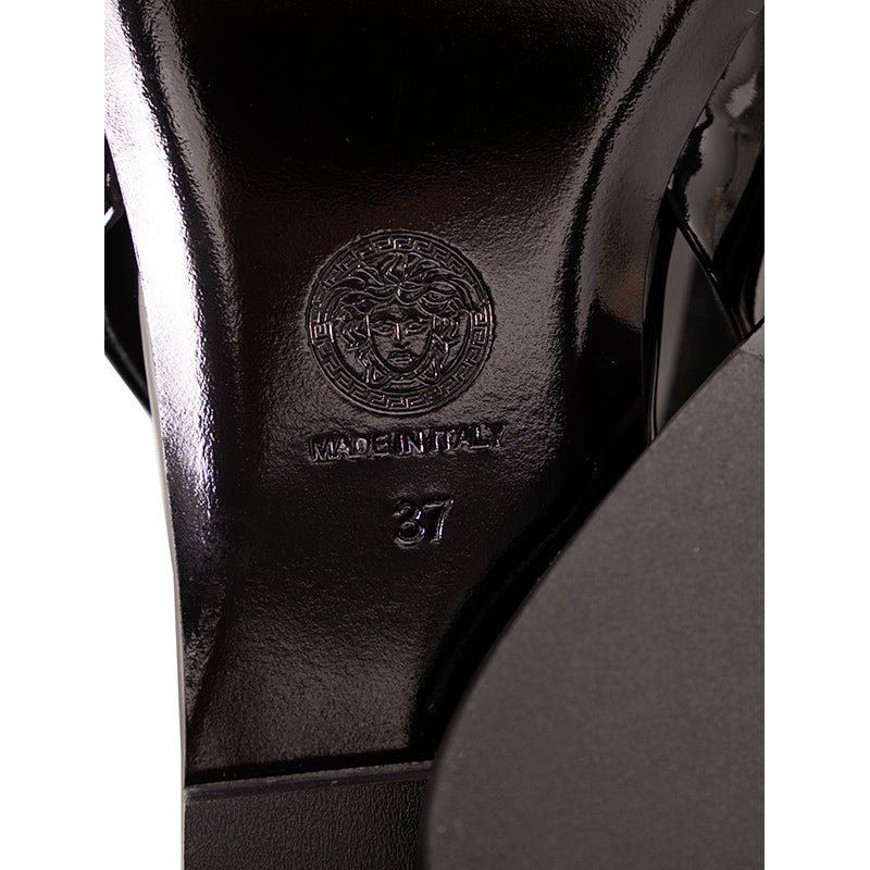 36.5,37,37.5 NEW $795 VERSACE Black Patent Leather GOLD MEDUSA LOGO Slingback FLATS NIB