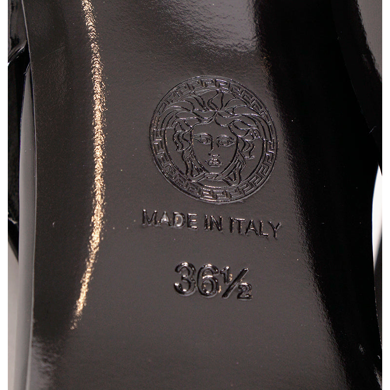 36.5,37,37.5 NEW $795 VERSACE Black Patent Leather GOLD MEDUSA LOGO Slingback FLATS NIB