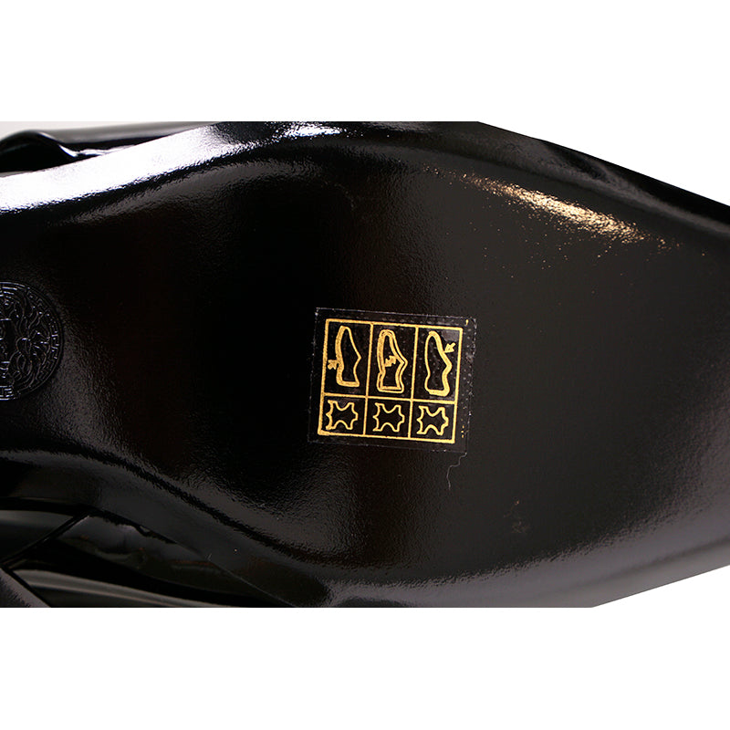 36.5,37,37.5 NEW $795 VERSACE Black Patent Leather GOLD MEDUSA LOGO Slingback FLATS NIB