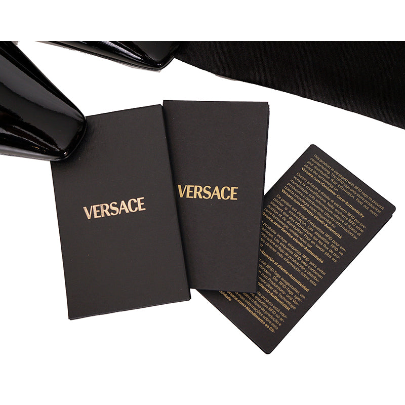 36.5,37,37.5 NEW $795 VERSACE Black Patent Leather GOLD MEDUSA LOGO Slingback FLATS NIB