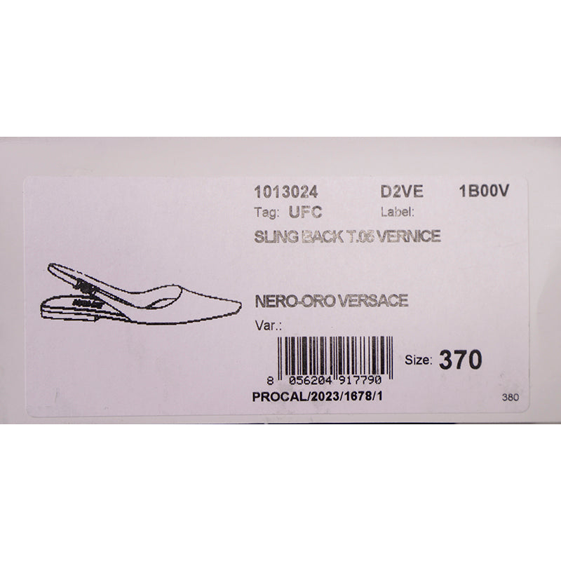 36.5,37,37.5 NEW $795 VERSACE Black Patent Leather GOLD MEDUSA LOGO Slingback FLATS NIB