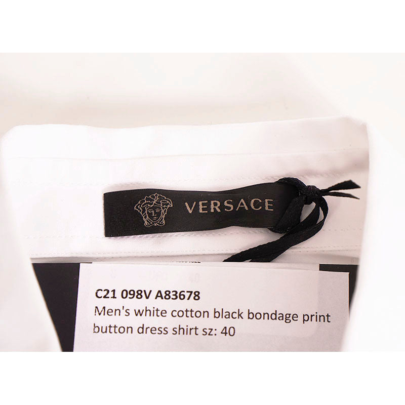 40 (US L) NEW $795 VERSACE RUNWAY Men's White Cotton HARNESS BONDAGE PRINT SHIRT