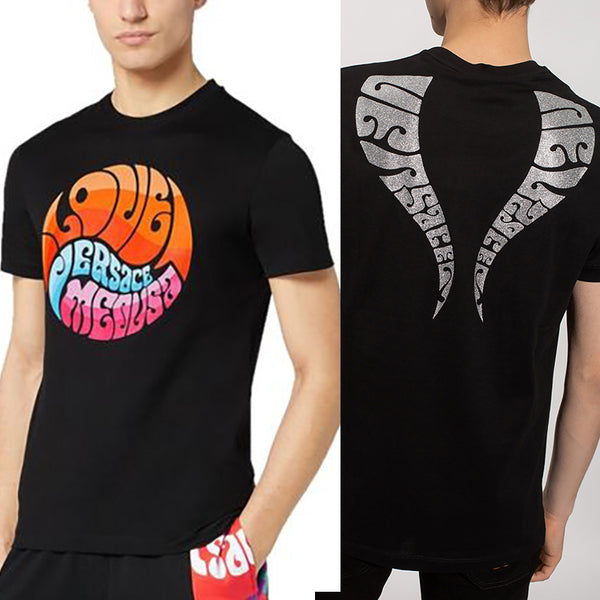 sz XL NEW $525 VERSACE Men's Black MUSIC GROOVY LOGO WINGS Crew Neck T-SHIRT TEE