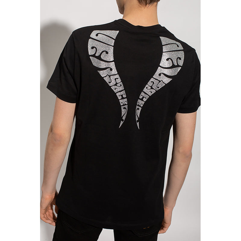 sz XL NEW $525 VERSACE Men's Black MUSIC GROOVY LOGO WINGS Crew Neck T-SHIRT TEE