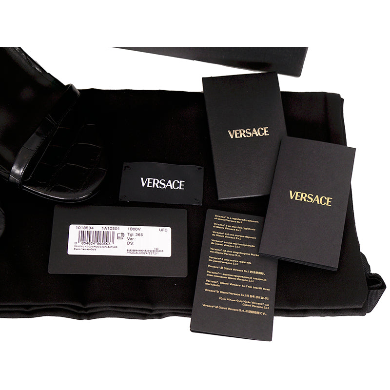 36.5 NEW $1,100 VERSACE Black Leather GOLD MEDUSA LOGO High Heel Chunky SANDALS