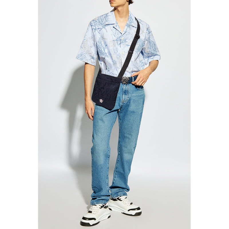 NEW $720 VERSACE Navy Heritage BAROCCO JACQUARD TECH Silver MEDUSA Crossbody BAG