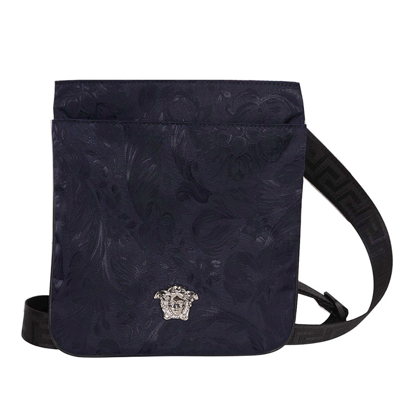 NEW $720 VERSACE Navy Heritage BAROCCO JACQUARD TECH Silver MEDUSA Crossbody BAG
